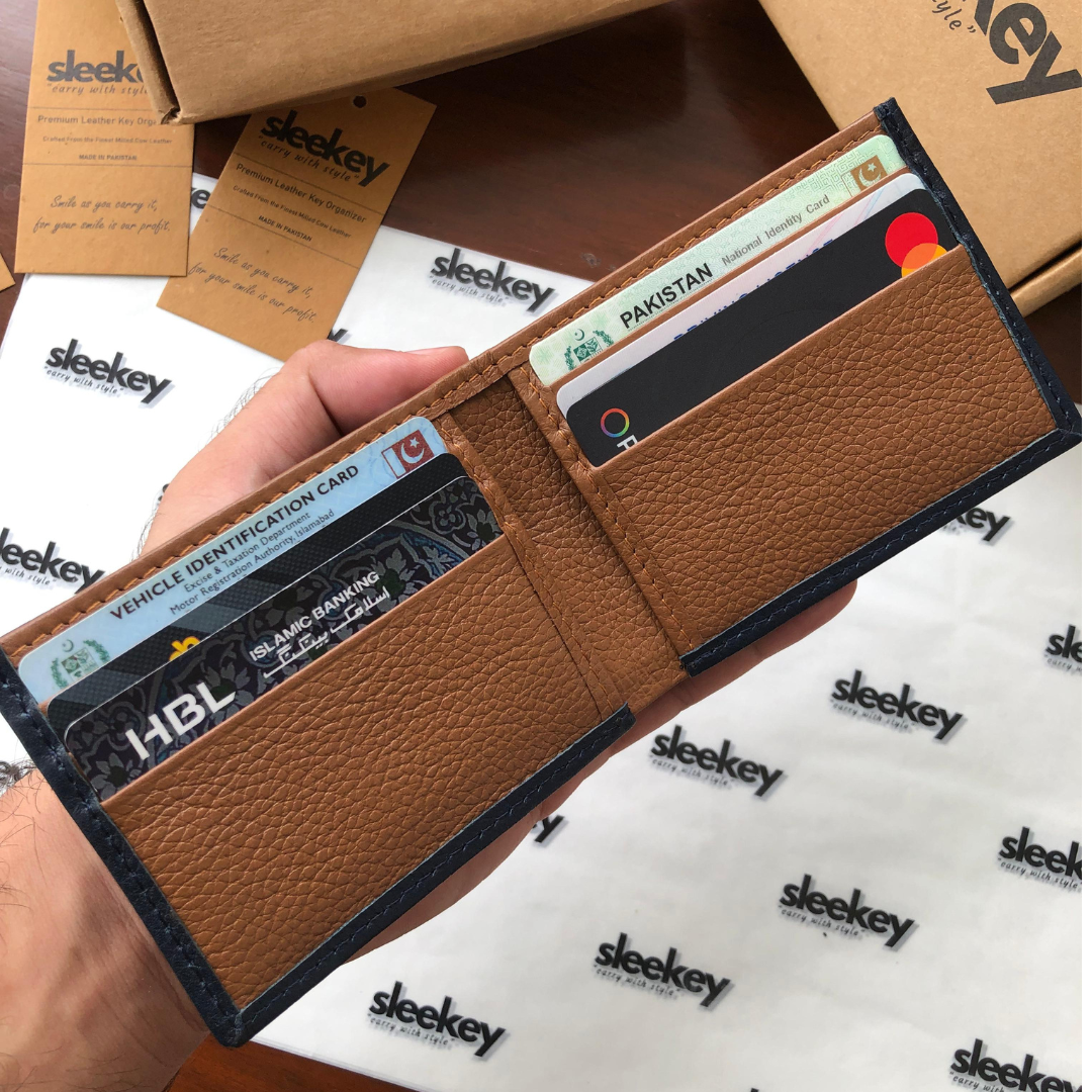 Sleekey FoldOne - Navy Blue & Sandstone Combo Pebbled Leather