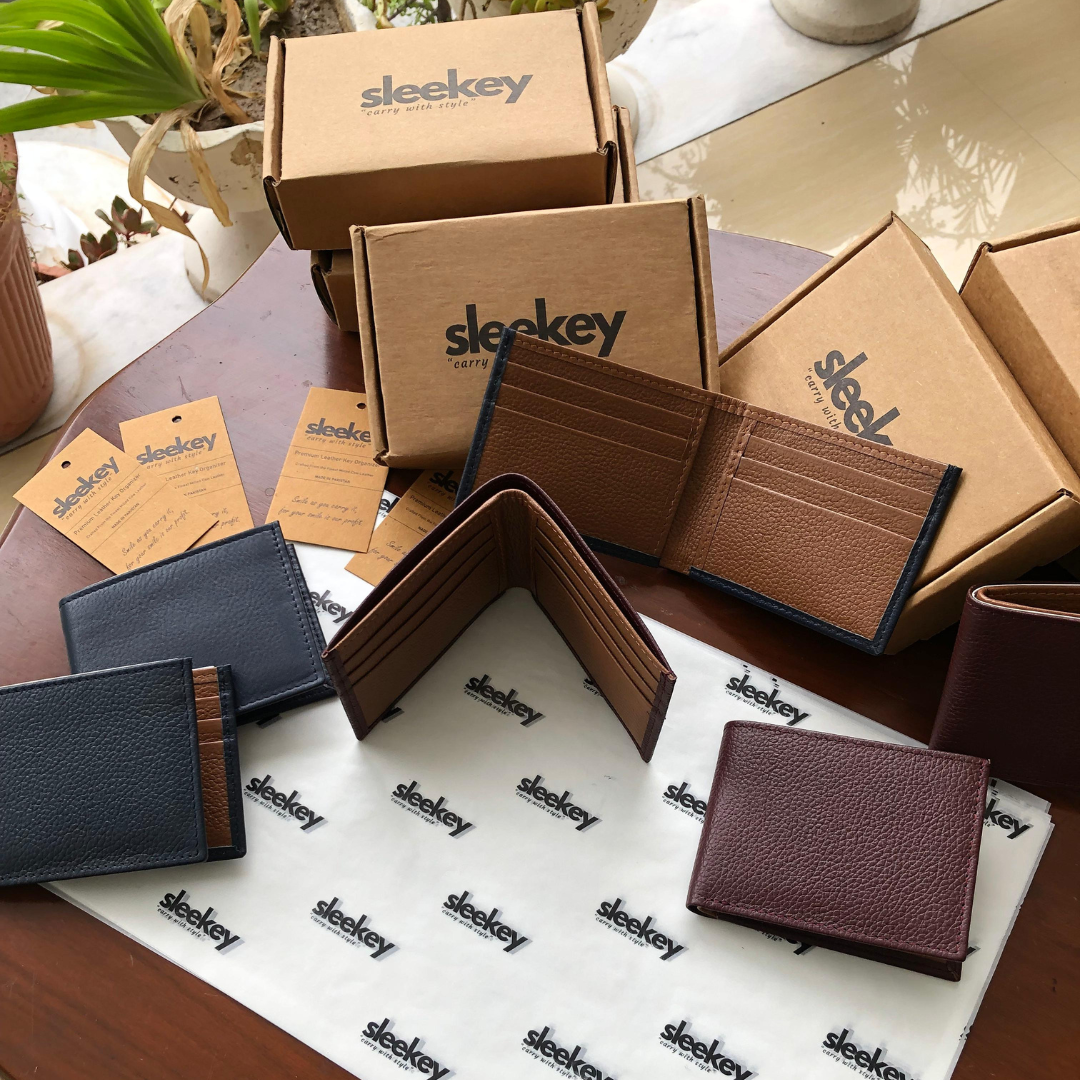 Sleekey FoldOne - Navy Blue & Sandstone Combo Pebbled Leather